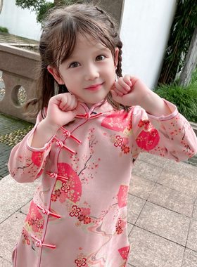 中小宝宝鹿皮绒长袖连衣裙