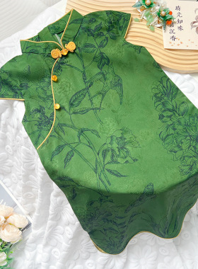 女童旗袍夏季新款古典绿色唐装儿童汉服女孩中国风表演连衣裙2026