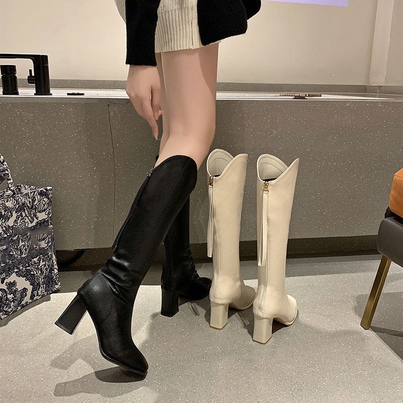 显腿长不过膝粗跟骑士长靴女