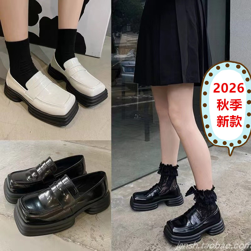 2026新款厚底方头英伦乐福鞋女