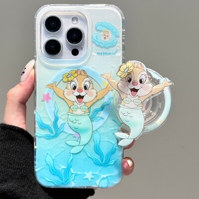 奇奇蒂蒂美人鱼适用苹果iphone16pro磁吸15支架14双层可爱手机壳