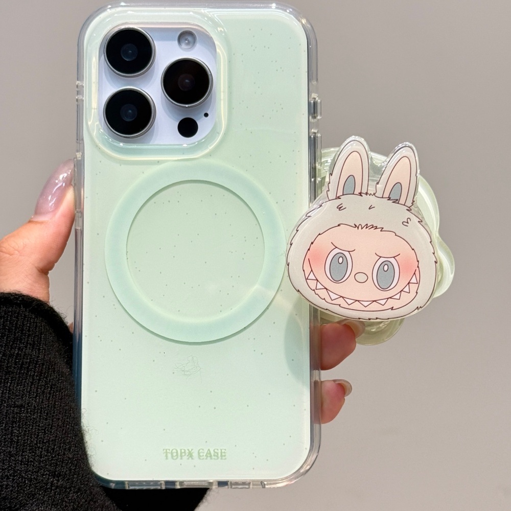 薄荷绿小怪兽适用苹果16pro双层iphone1可爱14磁吸13支架手机硬壳