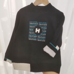 小乐猪冬季男童新款圆中领双层加厚棉纱套头针织保暖毛衣