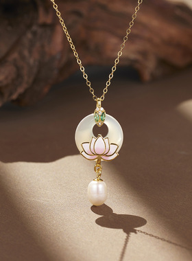 925纯银蛇头莲花平安扣项链