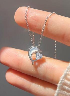 海豚项链女夏锁骨链爱心吊坠