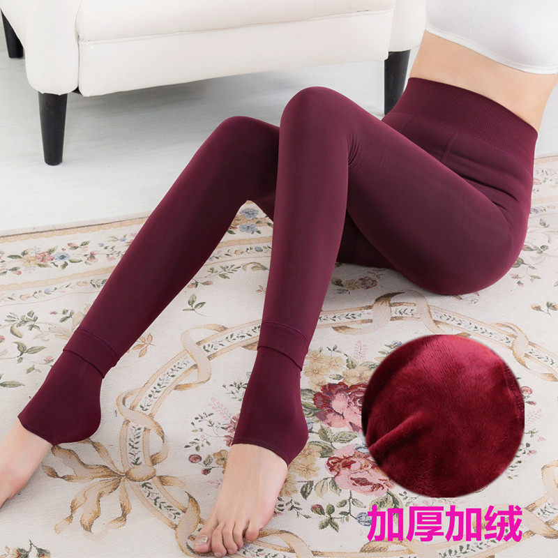 秋冬加厚加绒打底裤女外穿高腰黑色 踩脚显瘦一体裤珍珠绒保暖裤