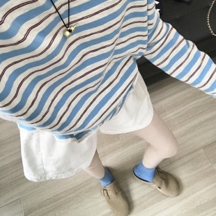 Classic条纹 T恤女 爱意中古精致刺绣撞色麻棉防晒长袖