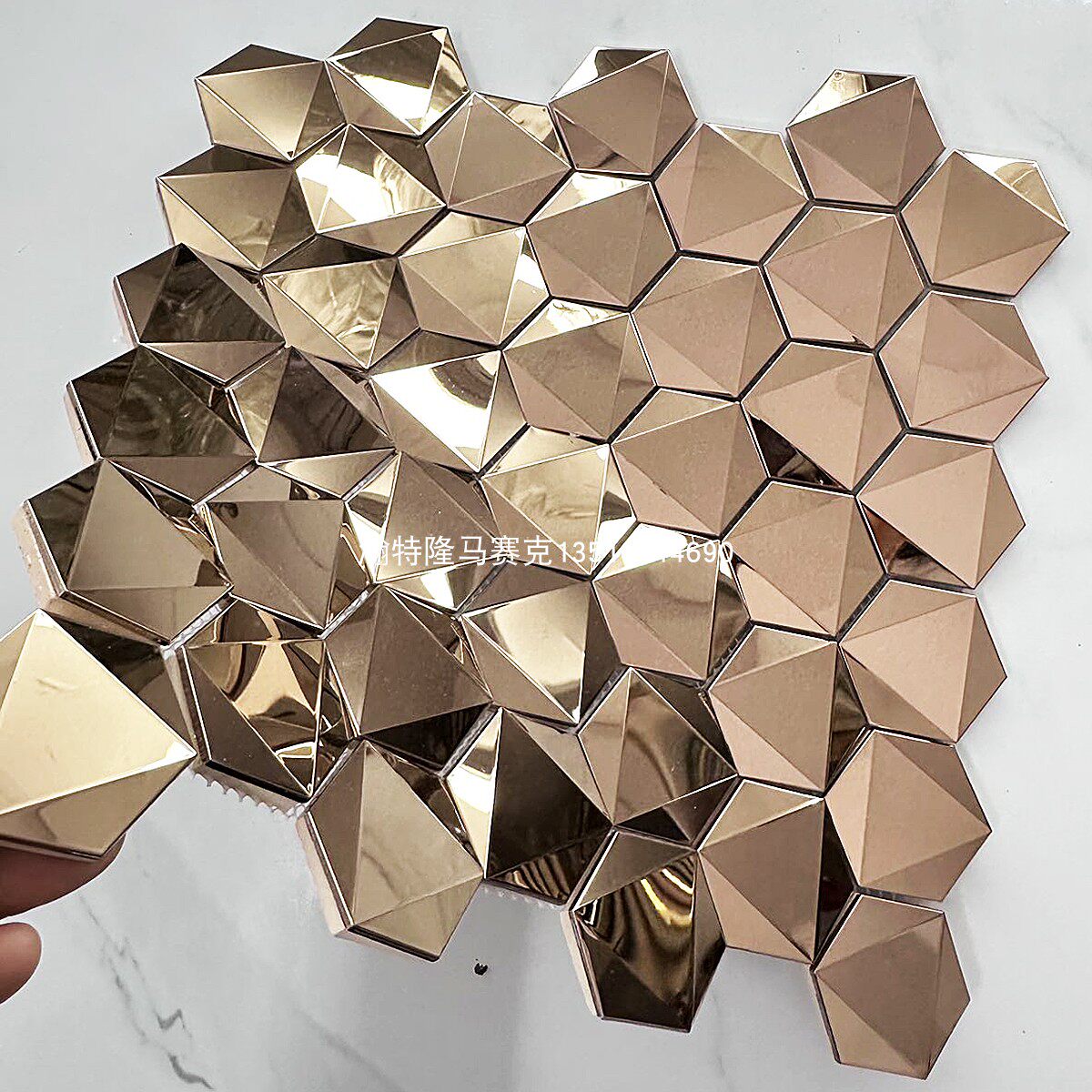 六角形金属不锈钢马赛克瓷砖会所KTV电视背景墙贴六边形墙砖镜面
