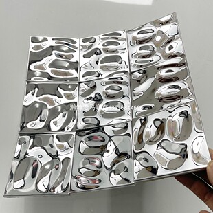 凹凸电镀波纹镜面金属不锈钢马赛克瓷砖KTV背景墙收银台装饰墙贴