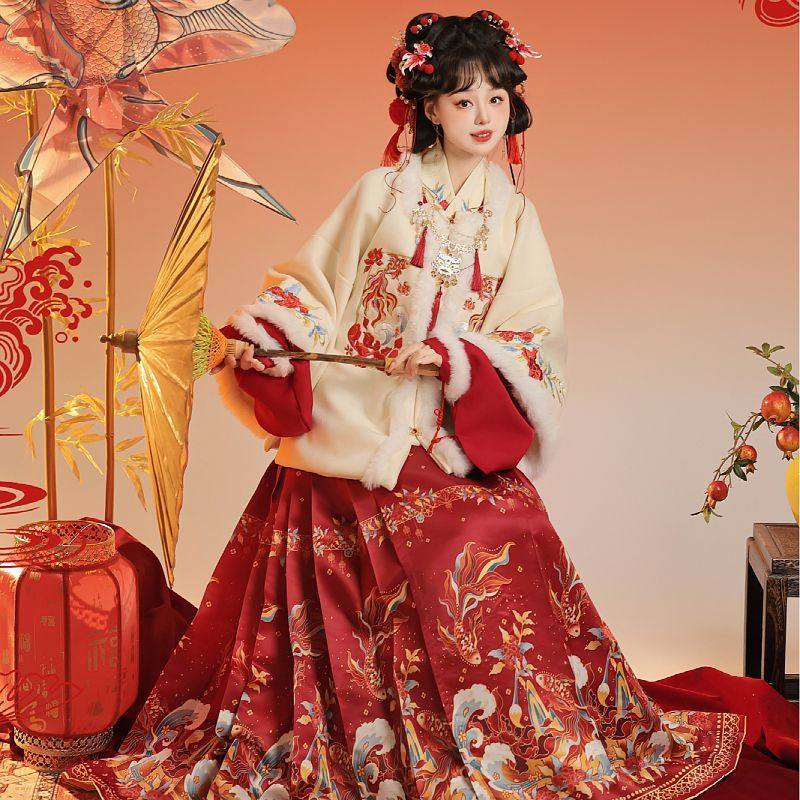 锦鲤】明制汉服冬季加绒厚方领刺绣拜年服马面裙套装,女装/女士精品,汉服套装,淘宝优惠券,粉丝福利购,淘宝优惠卷