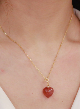 草莓晶爱心猫爪貔貅吊坠项链戒指