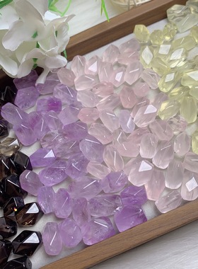 收集水晶小宝石 天然水晶紫粉晶茶水晶 切面闪烁石头吊坠