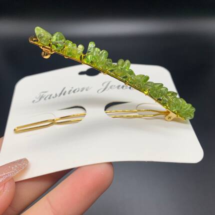 好戴 香蕉夹镶嵌天然水晶石橄榄石紫粉晶海蓝宝刘海盘发夹