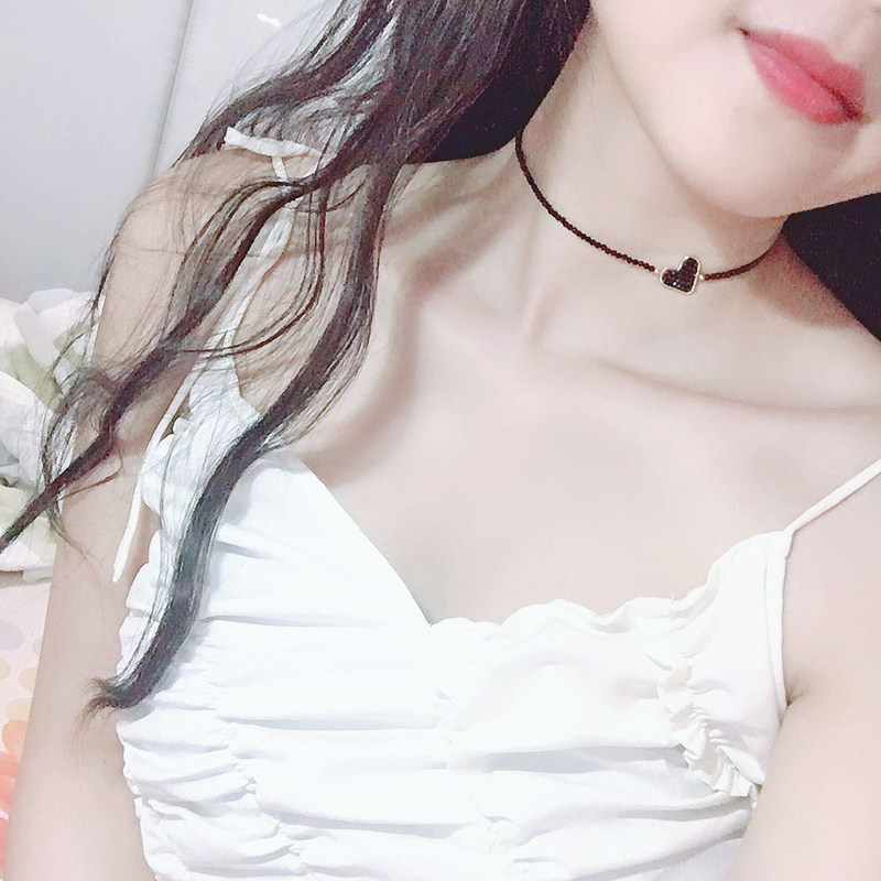 腹黑冷淡风黑尖晶爱心锁骨项链项圈choker14k注金love me女神手链