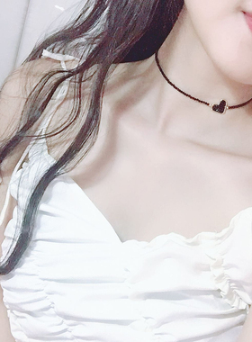 love冷淡风黑尖晶爱心手链项圈