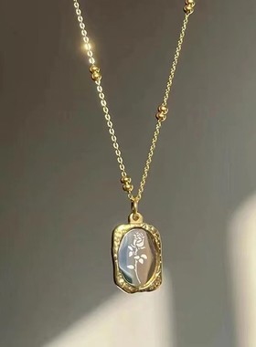 镜面玫瑰花钛钢项链不变色