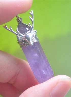 麋鹿紫晶ins幸运石吊坠纯银镶嵌