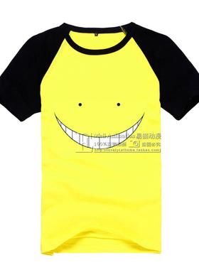 暗杀教室 杀老师 笑脸黑色插肩cosT恤欧码大码