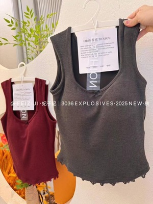 妃子纪3036秋季新款磨毛圆领蝴蝶结吊带背心女内搭无袖打底衫美背