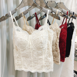 6100性感蕾丝防走光打底磨毛背心外穿内搭中长款美背吊带抹胸内衣