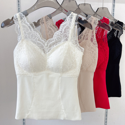古妃3217新款蕾丝美背固定杯聚拢防走光宽肩带吊带背心女内衣打底