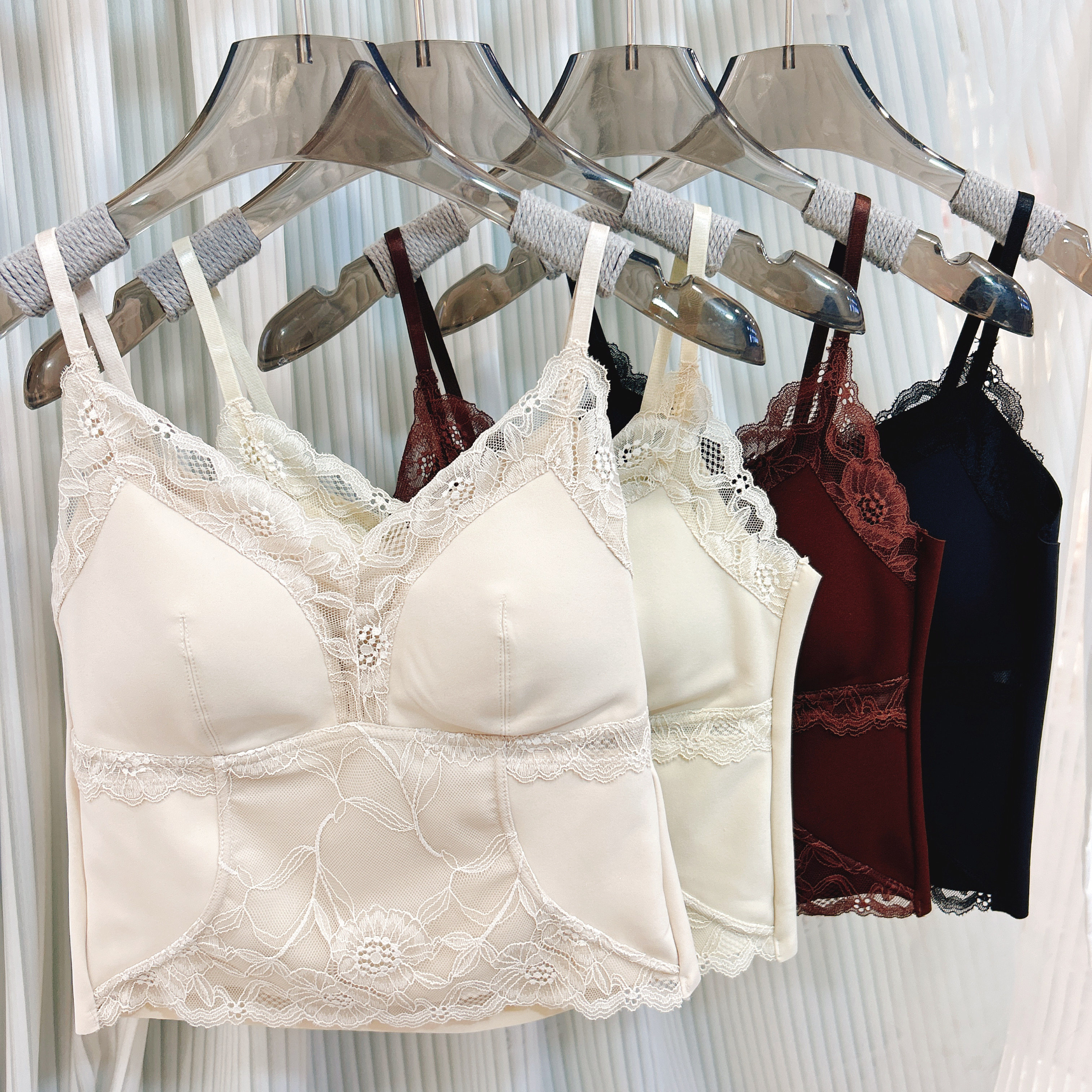 米娅林2532新法式蕾丝吊带背心女内搭外穿带胸垫内衣聚拢抹胸美背