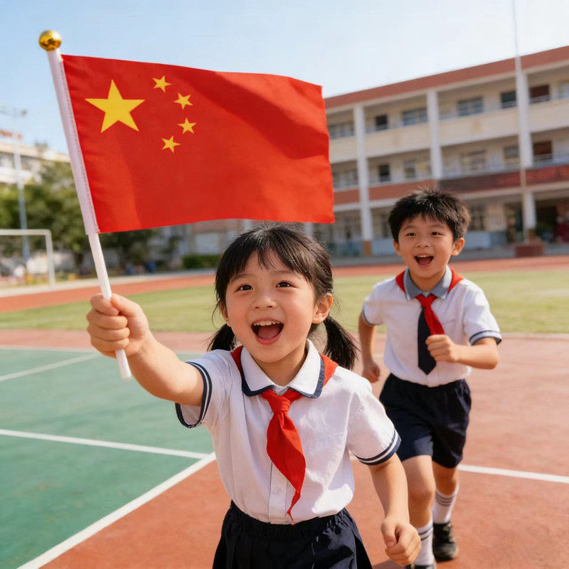 国庆儿童手摇五星红旗带杆