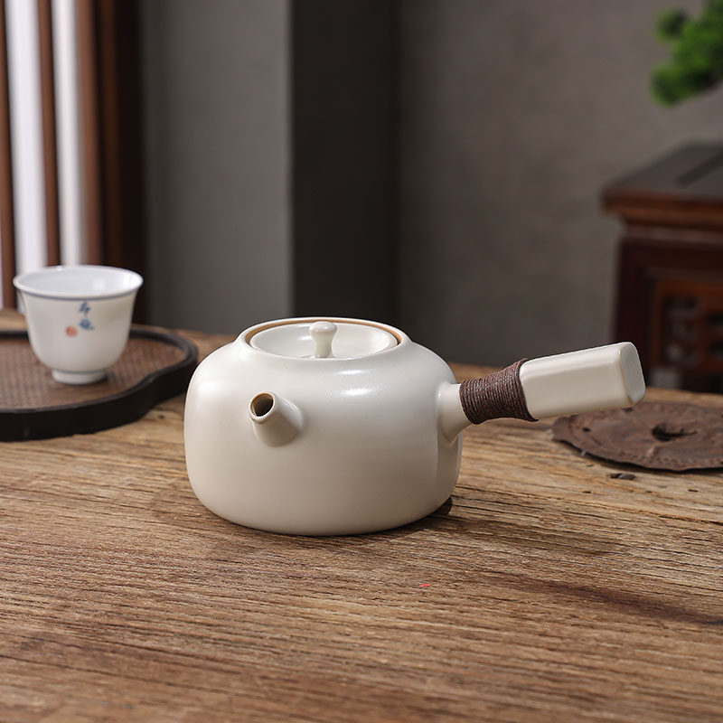 苏打釉手工白泥壶日式陶瓷煮水壶侧把煮茶壶家用明火养生烧水陶壶