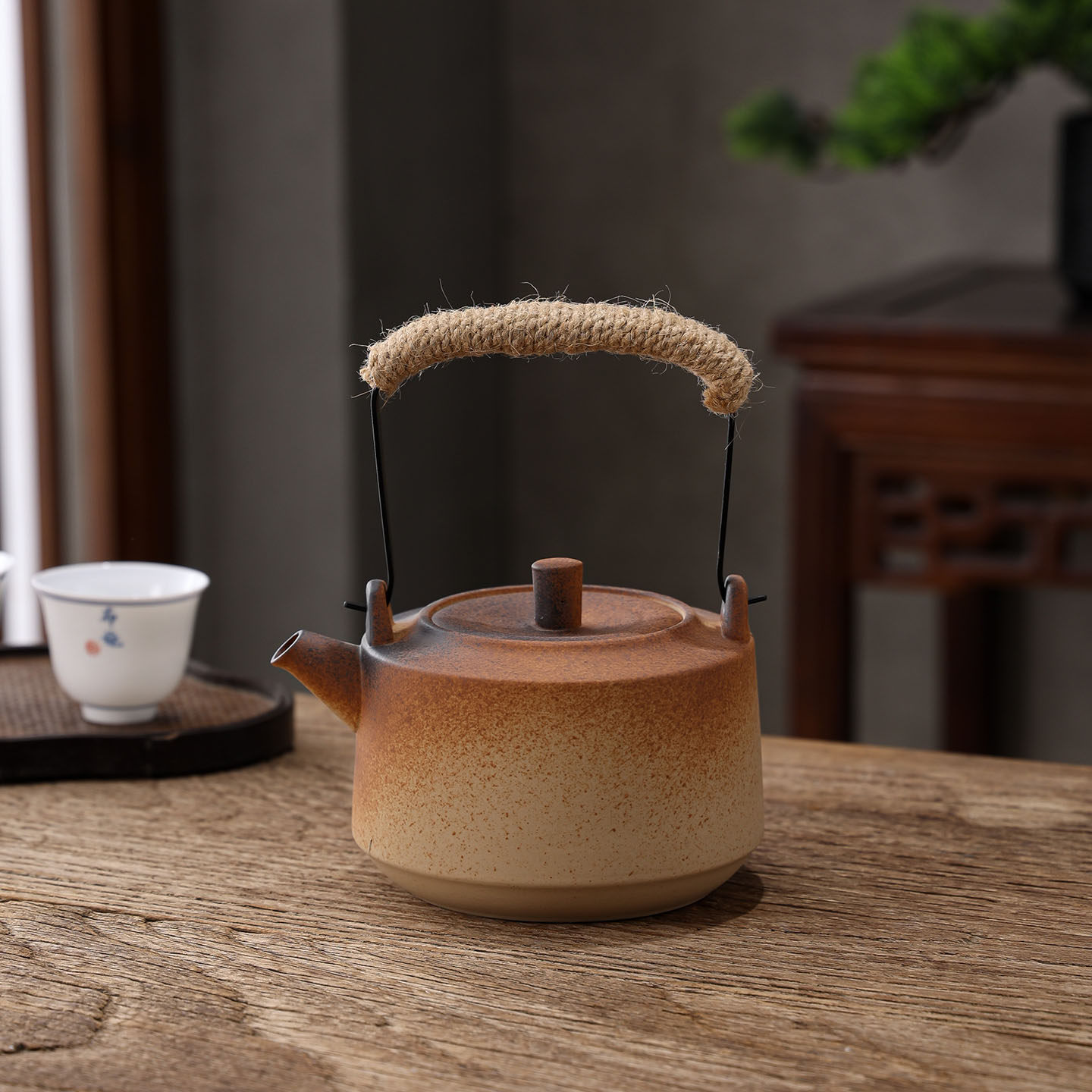 惠泽轩新中式窑变煮茶陶壶围炉煮茶烧水陶壶明火电陶炉原矿白泥壶