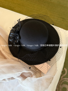 GingerM秋冬 大片蕾丝花朵名媛圆顶帽平檐千金气质黑小头围 1同款