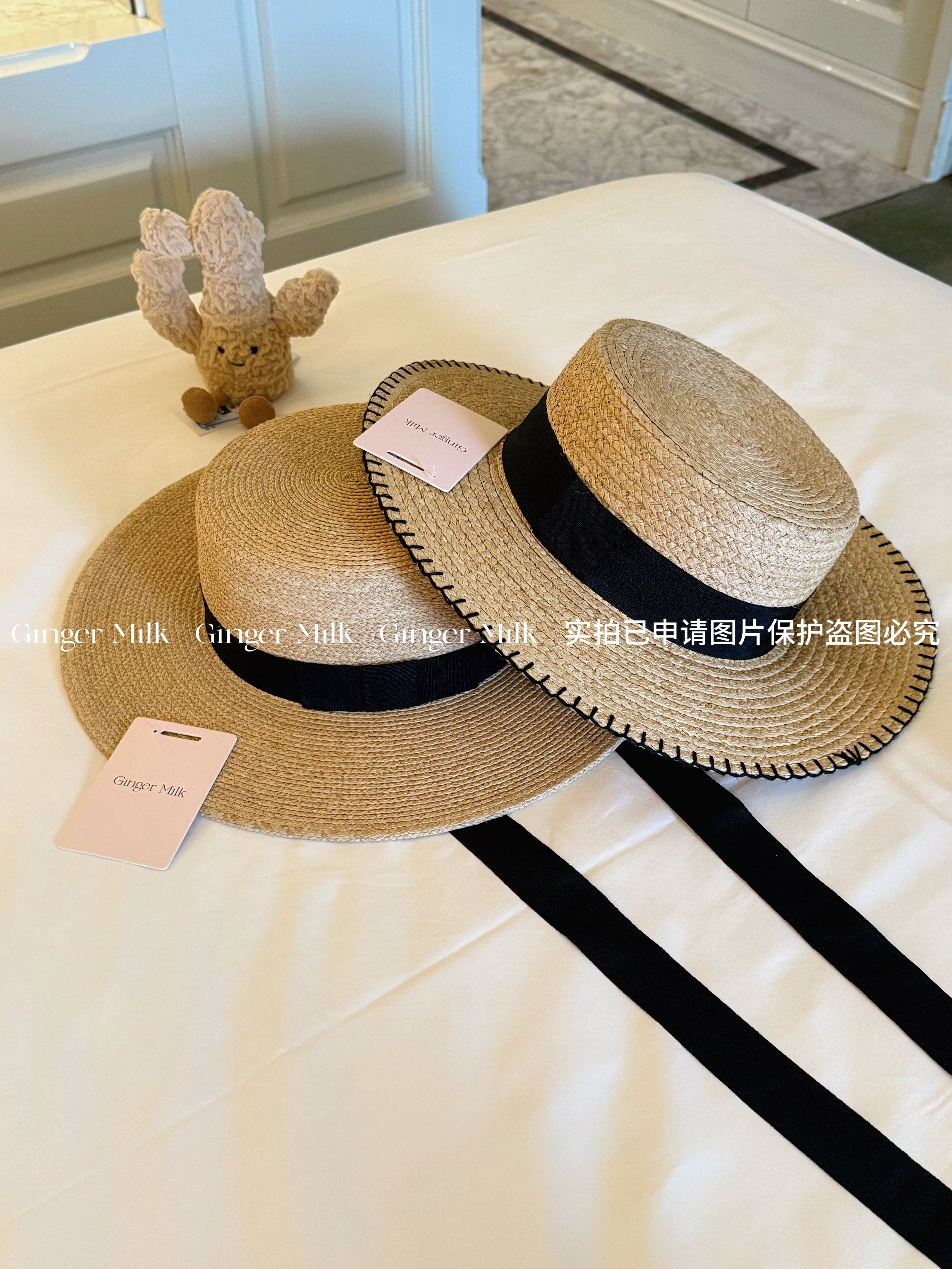 GingerM 韩Jennie同款平替系带拉菲草帽女夏遮阳小众设计款旅搭配图片