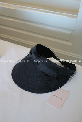 GingerM 蝴蝶结网纱和纸空顶遮阳帽贵妇度假气质加大帽檐明星同款