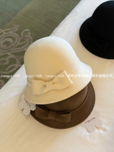 100%羊毛蝴蝶结盆帽千金简约百搭圆顶礼帽 必buy款 Ginger Milk新