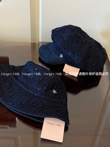 GingerMilk 定制重工亮片克l心星星渔夫帽大版型贝雷八角报童帽