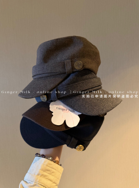 Ginger Milk 四色博主同款马术帽高级小众时尚平顶鸭舌帽