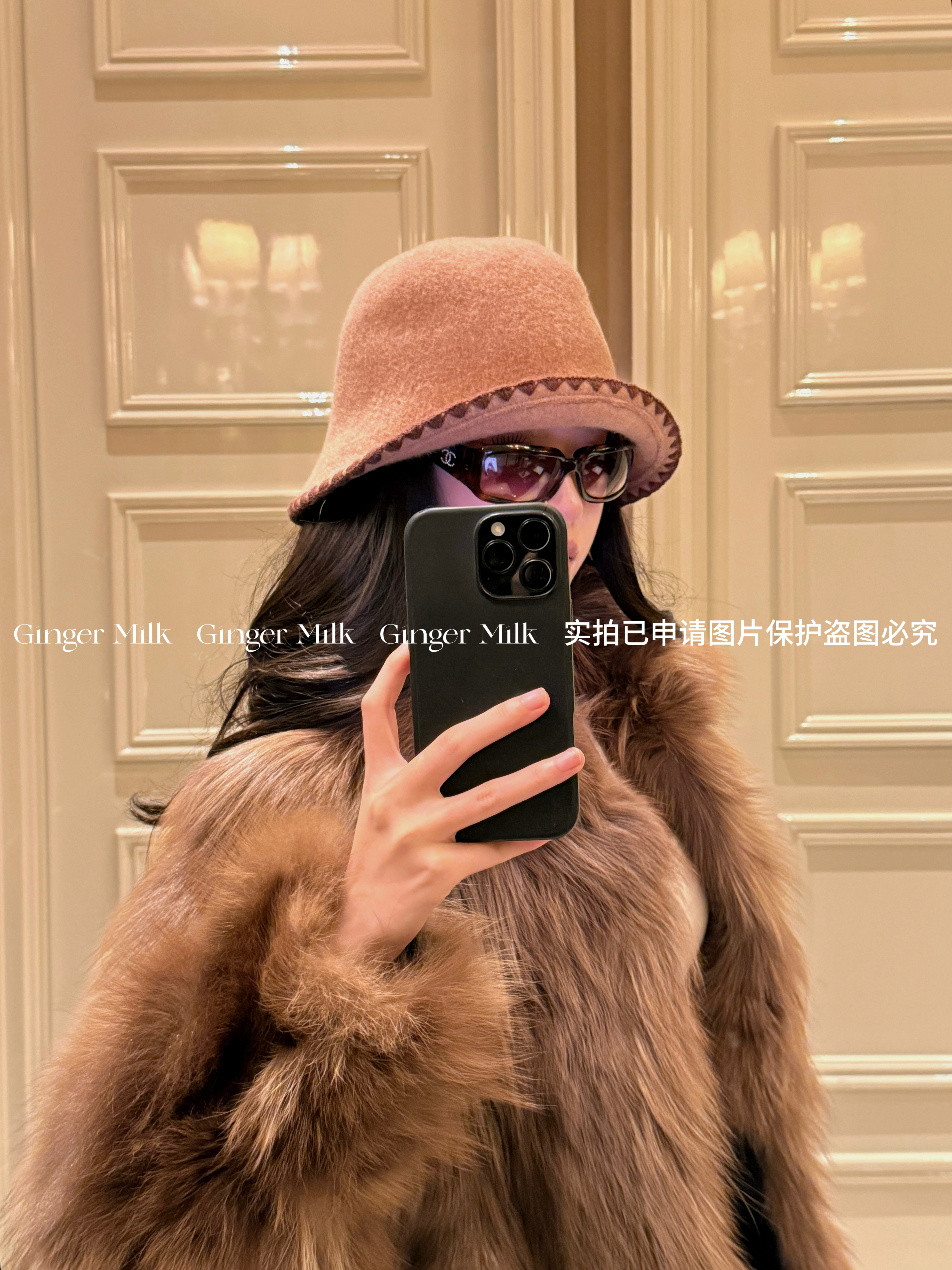 Ginger Milk新 软黄金100%羊毛盆帽休闲嬉皮士时髦显脸小渔夫帽