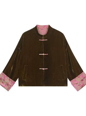 【小李不讲李呀】袖口撞色中式宽松盘扣短外套WT3128-衣长59起