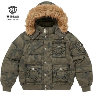 正品 Supreme 25FW True Religion联名 Puffer Jacket 棉服夹克