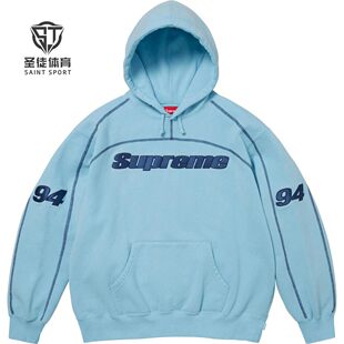 正品 Supreme 25FW Overlock Hooded 刺绣徽标 94 连帽卫衣