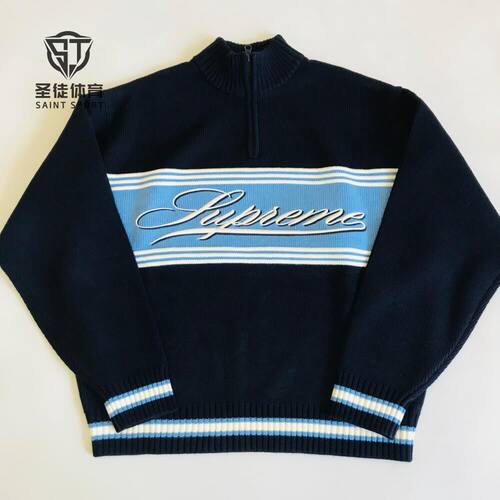 Supreme花体Logo半拉链毛衣