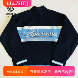 正品 Supreme 25FW Script Half Sweater 胸前花体Logo半拉链毛衣