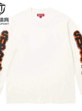 正品 Supreme 26SS Cracked Sleeve L/S Top做旧袖口卡通Logo长袖