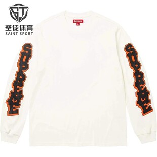 正品 Supreme 26SS Cracked Sleeve L/S Top做旧袖口卡通Logo长袖