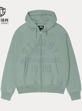 正品 Stussy 25FW Established Zip Hooded 胸前英文连帽拉链卫衣