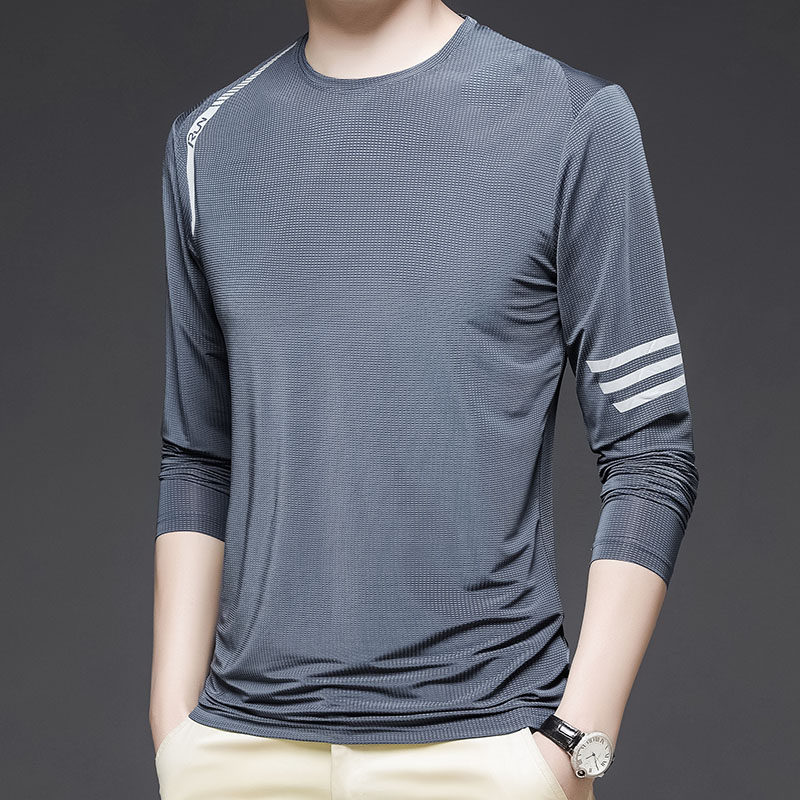男士冰丝长袖t恤夏季薄款透气体恤速干内搭打底衫超薄防晒衣运动
