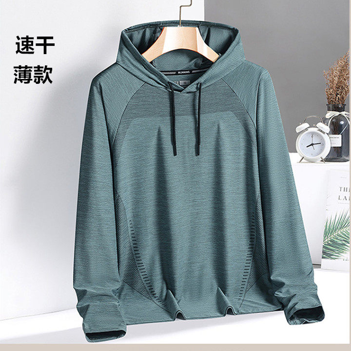 男士薄款长袖t恤带帽春夏季连帽卫衣男款冰丝运动防晒速干衣夏天