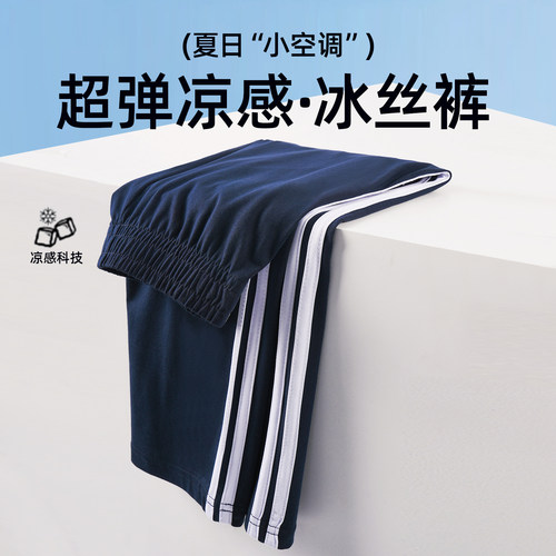 一双条杠小学生冰丝防蚊校服裤