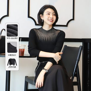 女毛衣上衣 秋新澳洲羊毛金丝混纺半高领针织衫 大洪洪 优雅舞会