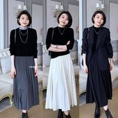 松紧腰显瘦压褶a字半身裙女春秋新长款 大洪洪 缪斯百褶 百褶裙