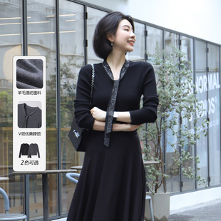 新款 秋季 飘带烫钻长袖 针织衫 上衣 大洪洪 女优雅羊毛衫 璀璨星河